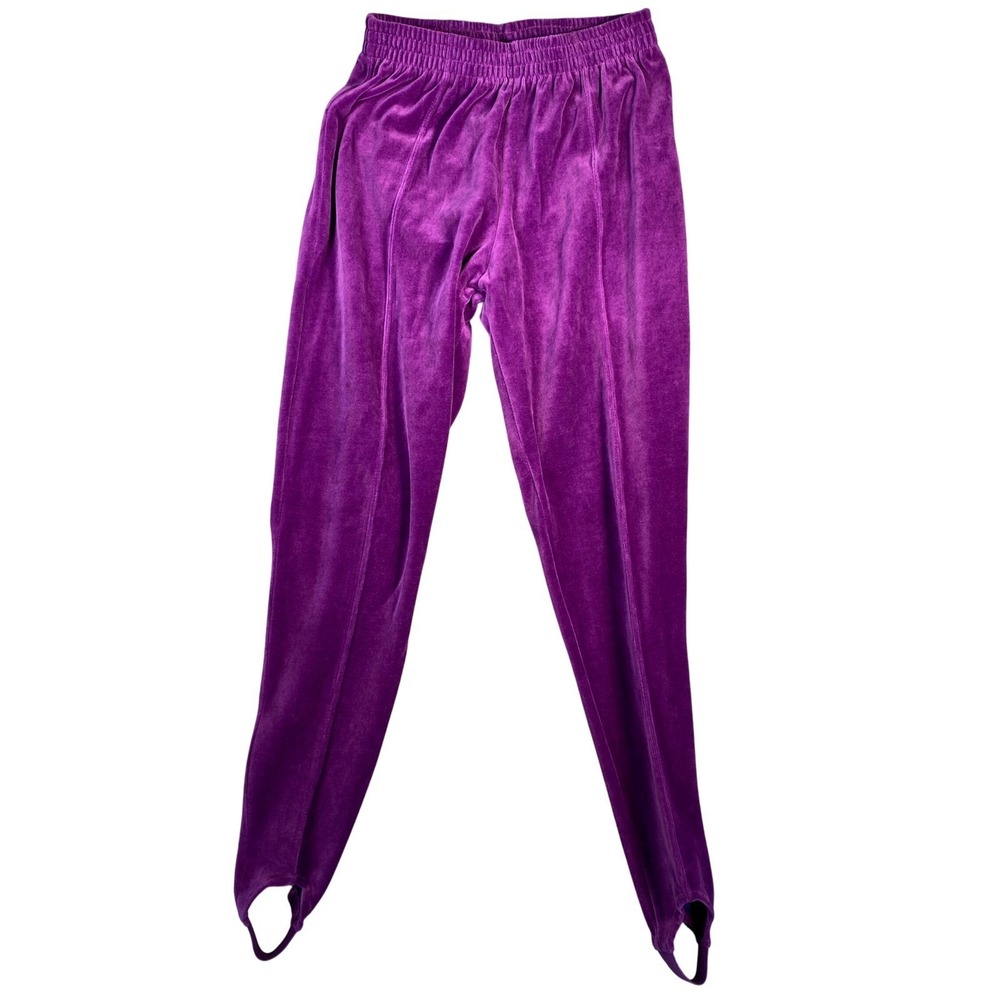 Lizsport Purple Velour Stirrup Pants Women's Sz‎ M Elastic Waist Cozy Loungewear